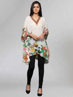 First Resort by Ramola Bachchan - Multicoloured Embellished Floral Kaftan Top