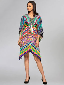 First Resort by Ramola Bachchan - Multicoloured Geometric Kaftan Tunic