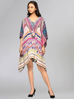 First Resort by Ramola Bachchan - Pink Geometric Kaftan Tunic