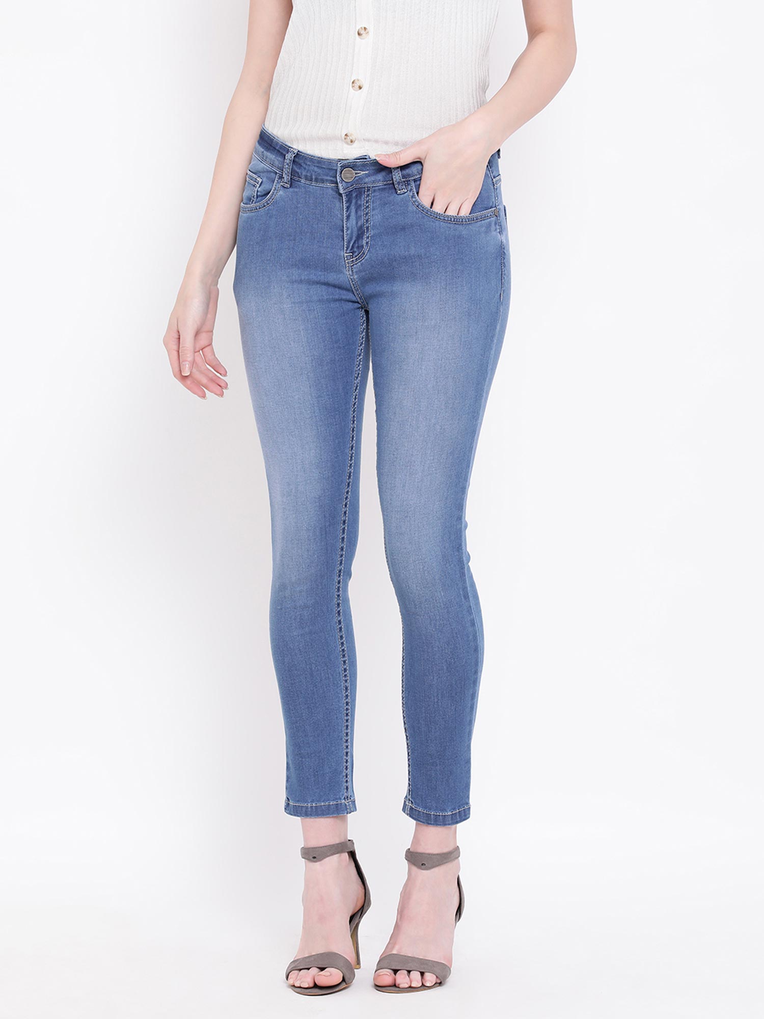 Buy CRIMSOUNE CLUB Women's Blue Solid 