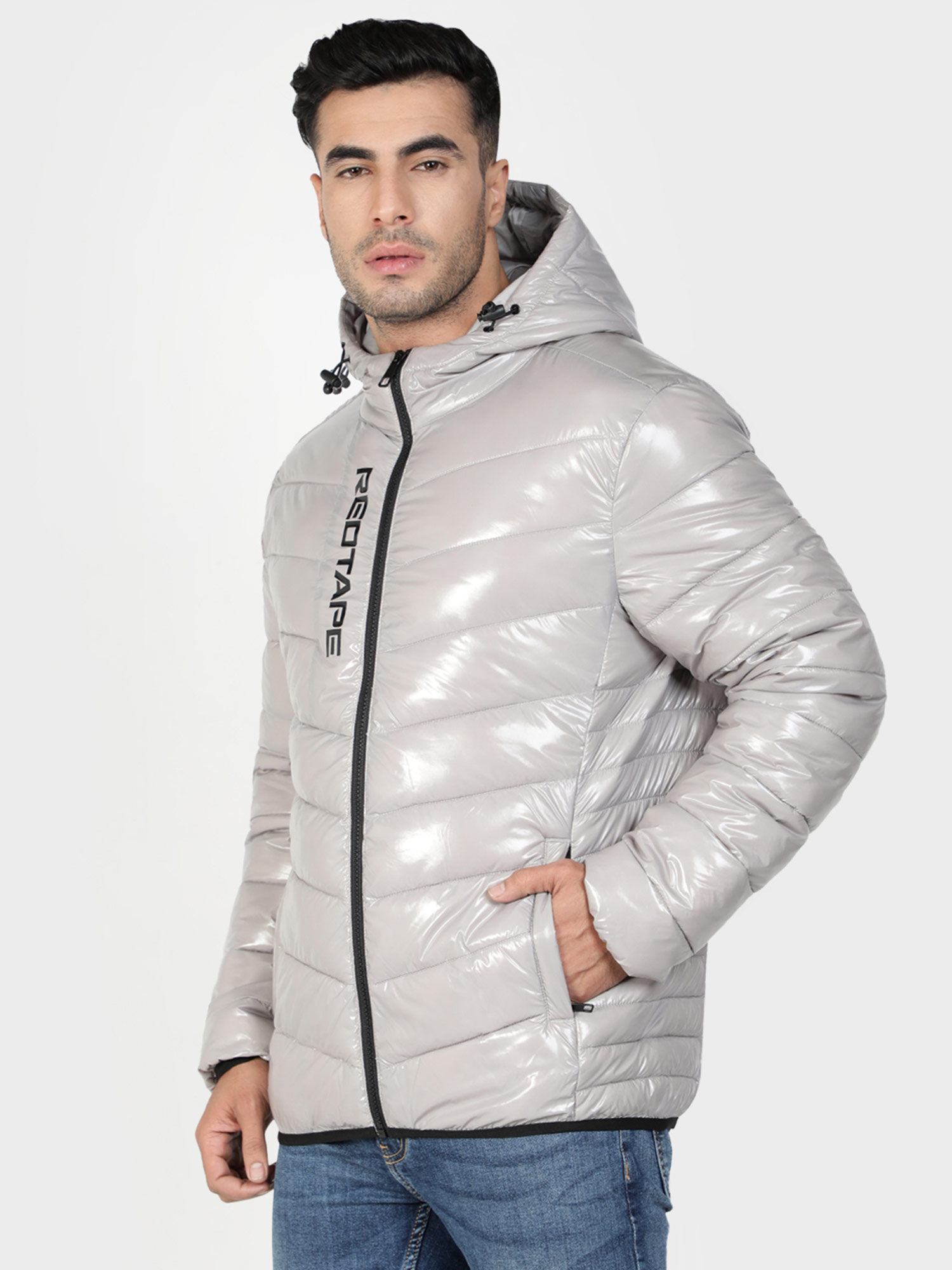 Buy Red Tape Glossy Grey Hooded Jacket 