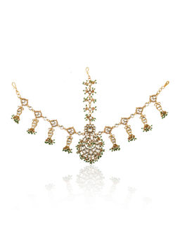 RIANA JEWELLERY - Chand and Fish One Line Mathapatti With Green Lariya