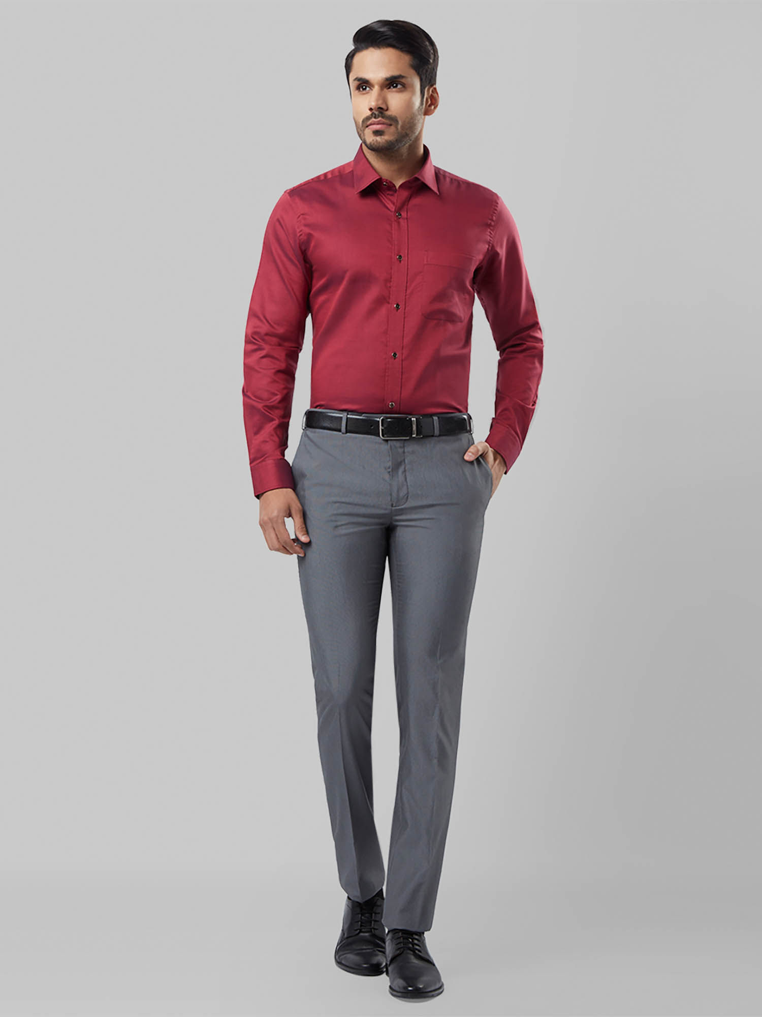 Buy Raymond Dark Red Solid Formal Shirt 