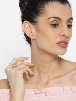 Fabula - Gold Tone Star Design Crystal Knuckle Cocktail Ring