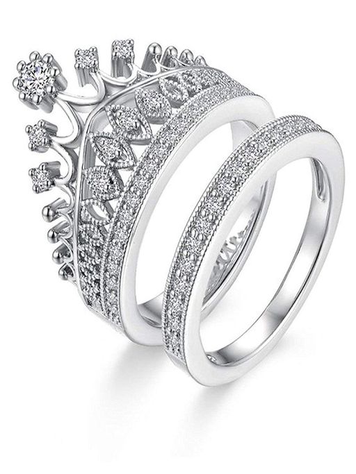 Fabula Silver Crystal Two In One Crown Engagement Proposal Ring