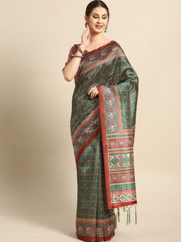 Sareemall - Green Festive Patola Silk Patola Saree With Unstitched Blouse