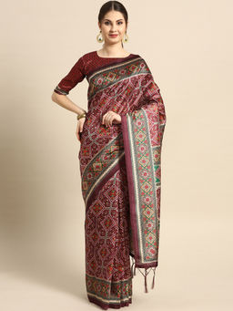 Sareemall - Maroon Festive Patola Silk Patola Saree With Unstitched Blouse