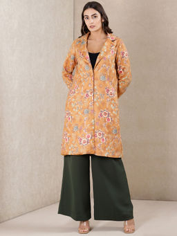 Ritu Kumar - Lapel Collar Full Sleeve Long Printed Suede Jacket