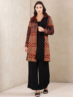 Ritu Kumar - High Neck Collar Full Sleeve Printed Jacket With Embroidery