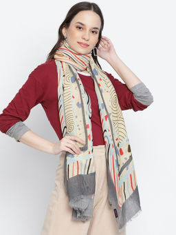 Shingora - Lagoon Beige Printed Woollen Stole