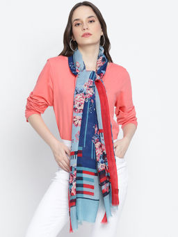Shingora - Zinnia Orchard Blue Woollen Print Stole