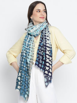 Shingora - Dune Blue Printed Woollen Stole