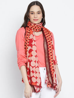 Shingora - Graphic Polka Maroon Printed Stole