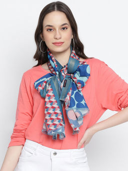 Shingora - Graphic Polka Blue Printed Stole