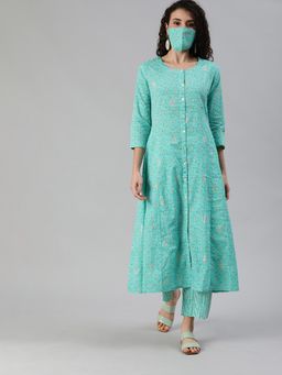 ISHIN - Blue Printed Kurta And Trouser (Set of 2)