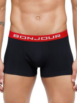 Bonjour - Men Mid-Rise Premia Cotton Trunk With Elasticated Band - Black