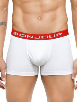 Bonjour - Men Mid-Rise Premia Cotton Trunk With Elasticated Band - White