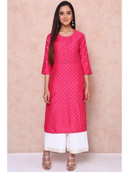 Rangriti - Fuschia Polyester Straight Kurta