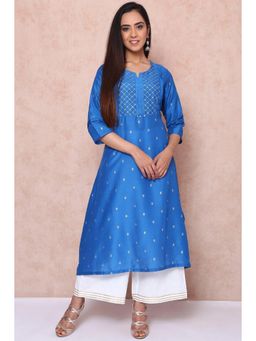 Rangriti - Royal Blue Polyester Asymmetric Kurta