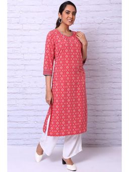 Rangriti - Coral Polyester Straight Kurta