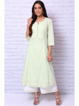 Rangriti - Mint Green Cotton Slub A Line Kurta