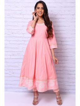 Rangriti - Peach Cotton Slub Kalidar Kurta