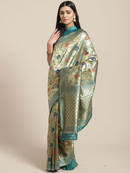 Sareemall - Green Party Silk Blend Banarasi Saree With Unstitched Blouse
