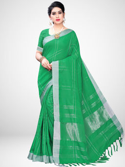 Akhilam - Green Cotton Blend Saree With Unstitched Blouse