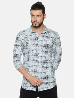 SHOWOFF - Cotton Sky Blue Abstract Casual Slim Fit Shirt