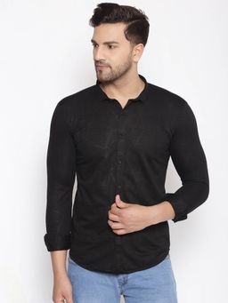 SHOWOFF - Mens Cotton Black Solid Slim Fit Shirt