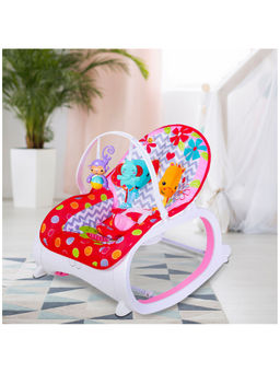 Baby Moo - Infant To Toddler Polka Dotted Portable Rocker With Hanging Toys Red & Pink