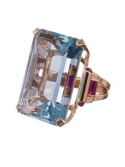 OOMPH - Gold Tone Blue Large Cubic Zirconia Cocktail Engagement Proposal Ring