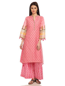 Biba - Pink Floral Straight Kurta