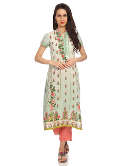 Biba - Green Floral Straight Kurta