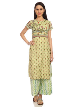 Biba - Green Floral Straight Kurta