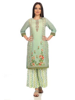 Biba - Green Straight Printed Kurta