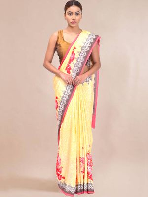Women Yellow Art Silk Woven Zari Design Saree With Unstitched Blouse