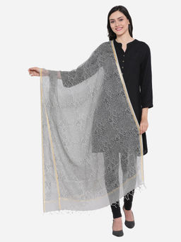Shingora - Grey Cotton Silk Printed Antimicrobial Coating Dupatta