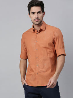 Rare Rabbit - Sun- Slim Fit Printed Men Shirt - Orange