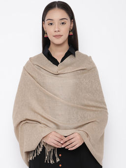 Pashmoda - Beige Fine Wool Self Design Cashmere Stole