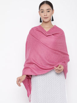 Pashmoda - Pink Fine Wool Self Design Cashmere Stole