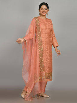 Biba - Peach Unstitched Dress Material Suit (Set of 3)