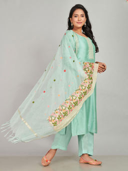 Biba - Turquoise Unstitched Dress Material Suit (Set of 3)