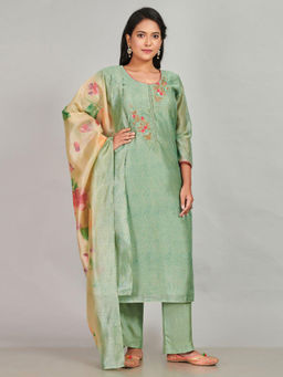 Biba - Turquoise Unstitched Dress Material Suit (Set of 3)