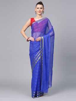 Akhilam - Blue Georgette Solid Saree with Unstitched Blouse