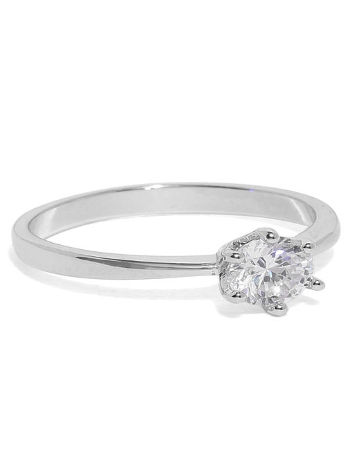 OOMPH Silver Solitaire Crystal Stone Studded Engagement Ring For Women