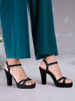 RSVP by Nykaa Fashion - Black Solid Cross Strap Block Heels