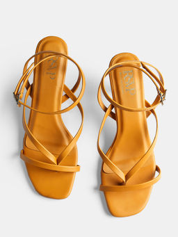 RSVP by Nykaa Fashion - Mustard Square Toe Strappy Front Kitten Heels