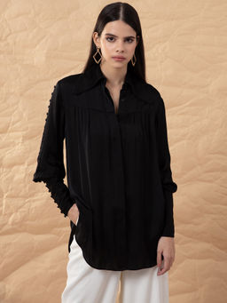 RSVP by Nykaa Fashion - Black Solid Collar Neck Full Sleeves Shirt