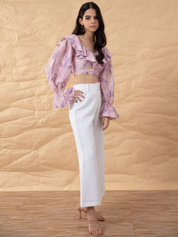 RSVP by Nykaa Fashion - Pink Floral Print V Neck Ruffle Top